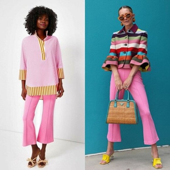 Tuckernuck x Atlantic Pacific Pants Kick Flare Pink Cropped Pull-On Ponte M - Picture 1 of 8